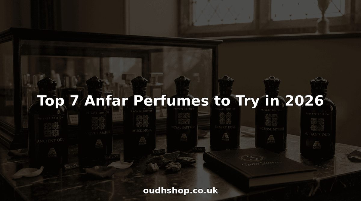 Elegant Anfar perfume bottles in boutique setting