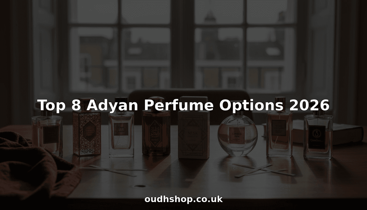 Eight Adyan perfume bottles styled on table