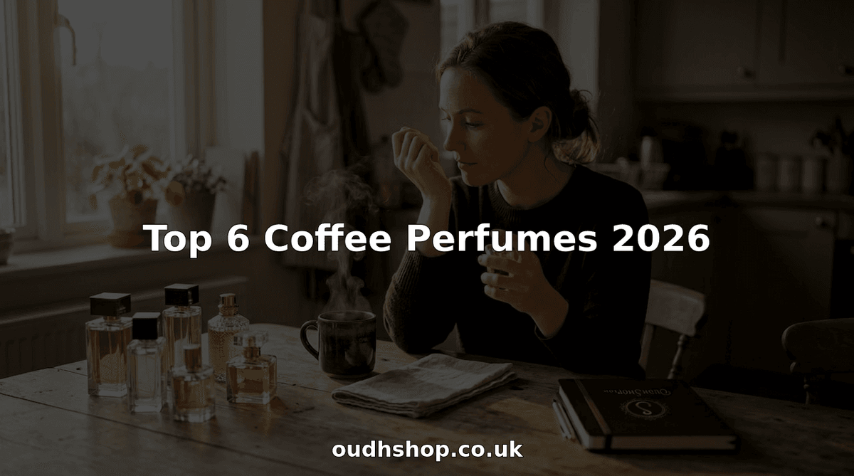 Morning routine with coffee and perfume bottles