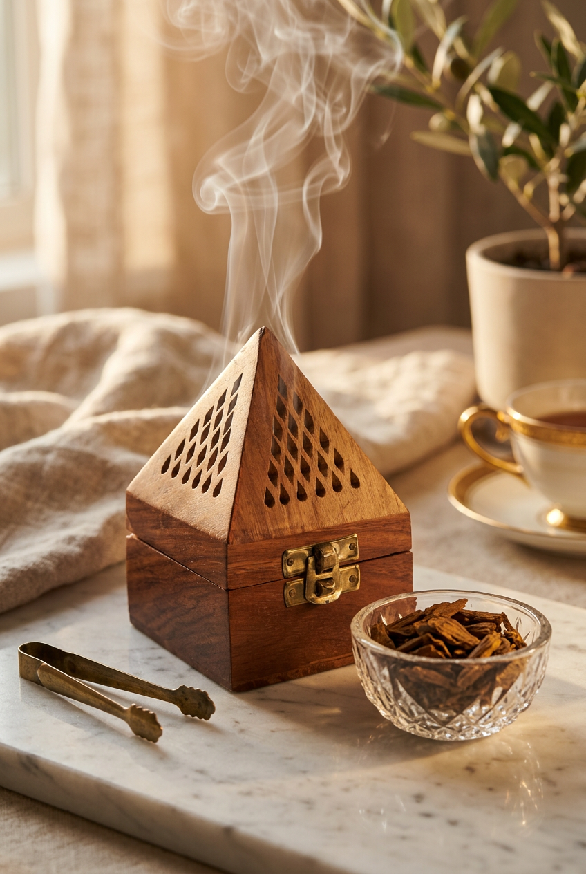 Wooden Pyramid Bakhoor Burner – Small 18cm
