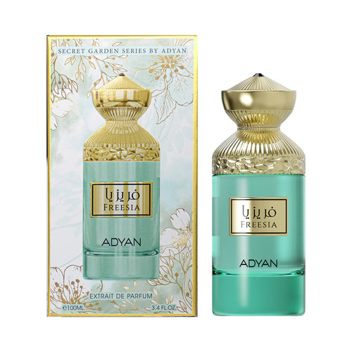 Soft Powdery Floral Perfume Freesia by Adyan Extrait de Parfum bottle and packaging