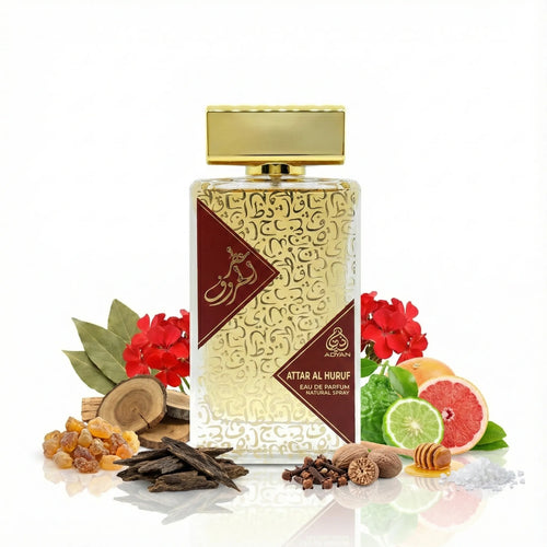 sweet fruity oud perfume that bridges the gap between aquatic freshness and oriental depth olfactory experience with Attar Al Haruf by Adyan. 100ml unisex edp.