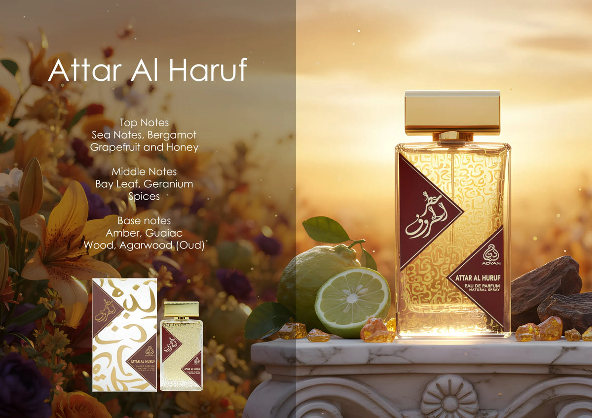 sweet fruity oud perfume that bridges the gap between aquatic freshness and oriental depth olfactory experience with Attar Al Haruf by Adyan. 100ml unisex edp.
