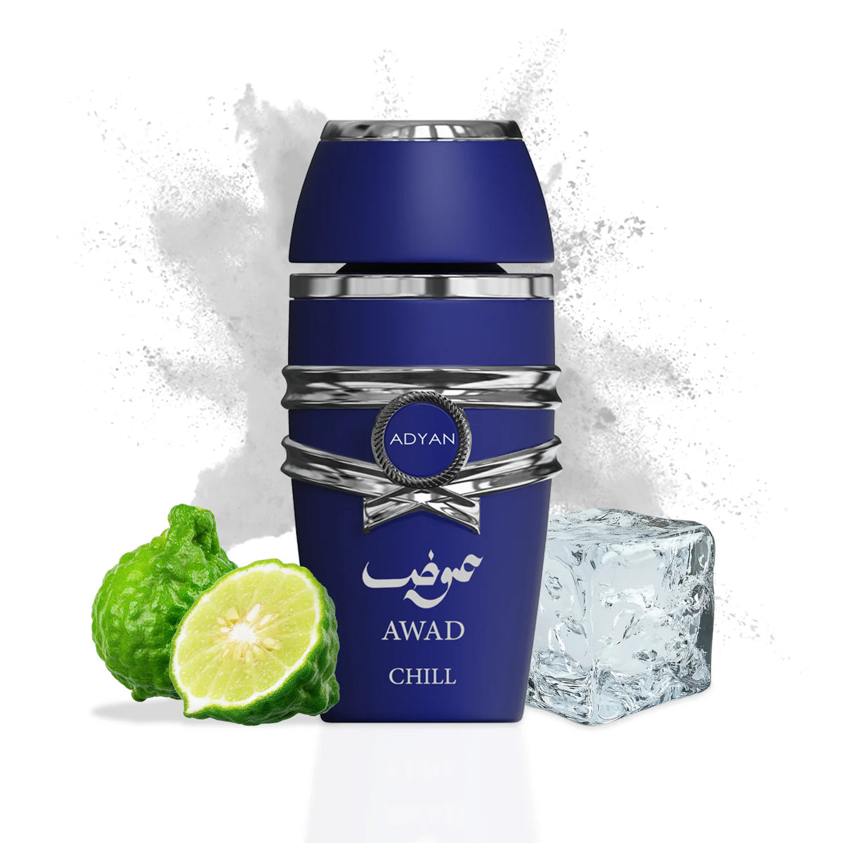 Adyan Awad Chill 100ml extrait de parfum perfume bottle. The bottle is clear with a silver cap and a branded label.