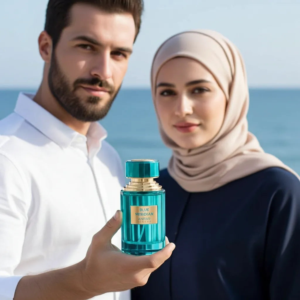 clean, sophisticated profiles of fragrances like Dior Sauvage, Versace Dylan Blue, and Acqua di Gio Profumo, Blue Meridian vy anfar london