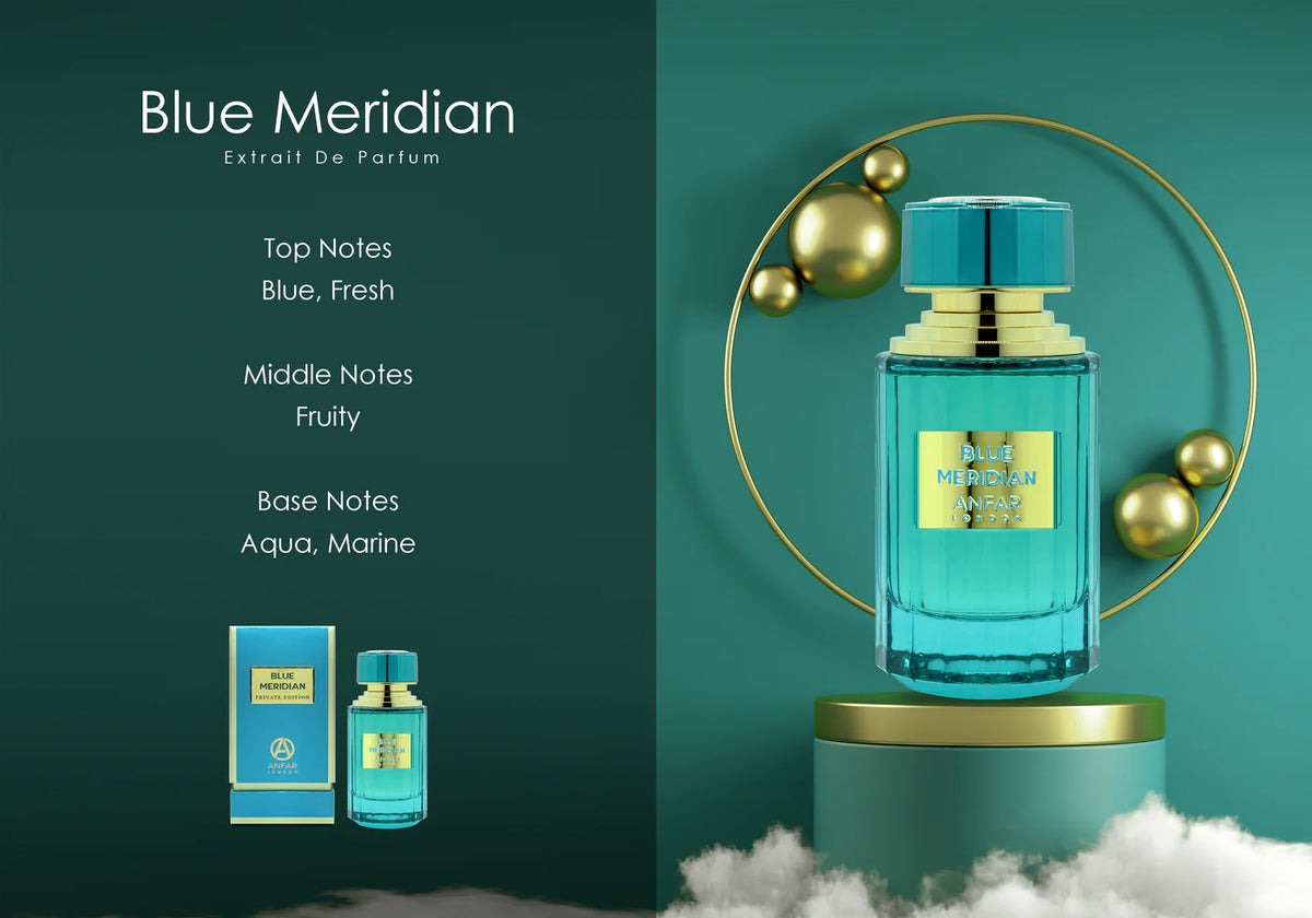 clean, sophisticated profiles of fragrances like Dior Sauvage, Versace Dylan Blue, and Acqua di Gio Profumo, Blue Meridian vy anfar london