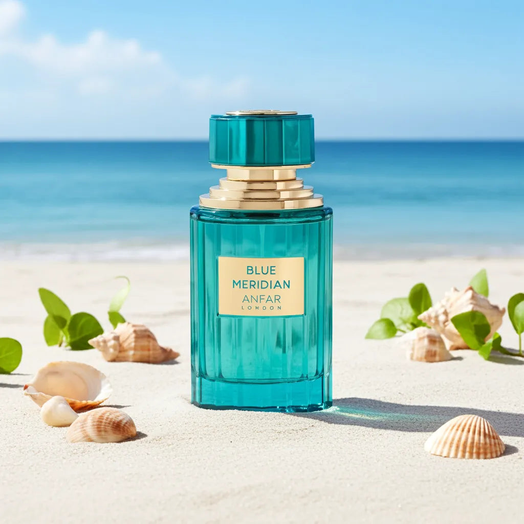 clean, sophisticated profiles of fragrances like Dior Sauvage, Versace Dylan Blue, and Acqua di Gio Profumo, Blue Meridian vy anfar london