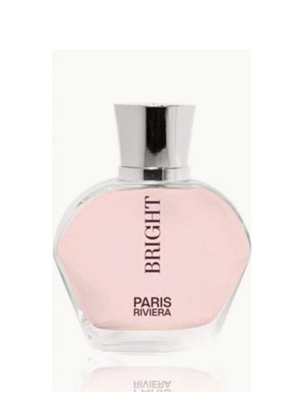 Bright Paris Riviera perfume bottle with light pink liquid and a silver cap.