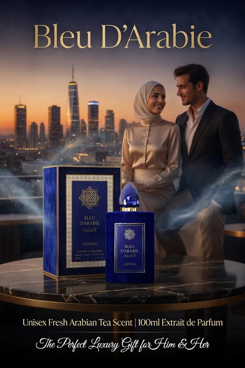 tea perfume bleu d'arabie perfume by adyan presnted by a male and a female