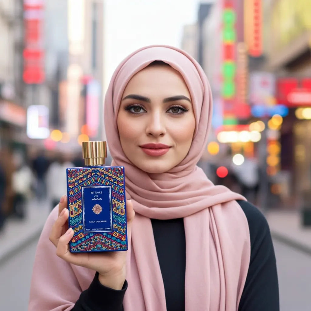 An exquisite bottle of Rituals of Anfar Chef-D'Oeuvre 80ml Extrait de Parfum on a dark, luxurious background, showcasing the brand's elegant packaging.