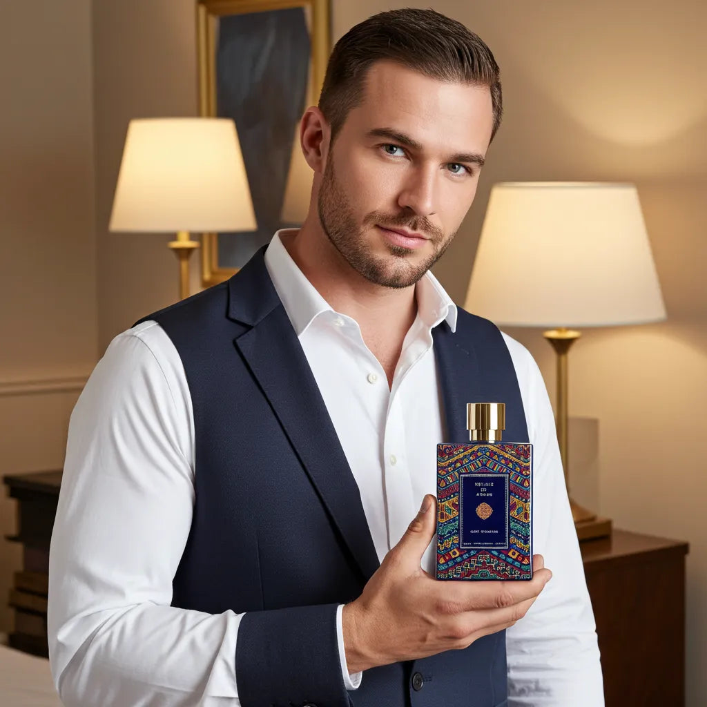 An exquisite bottle of Rituals of Anfar Chef-D'Oeuvre 80ml Extrait de Parfum on a dark, luxurious background, showcasing the brand's elegant packaging.