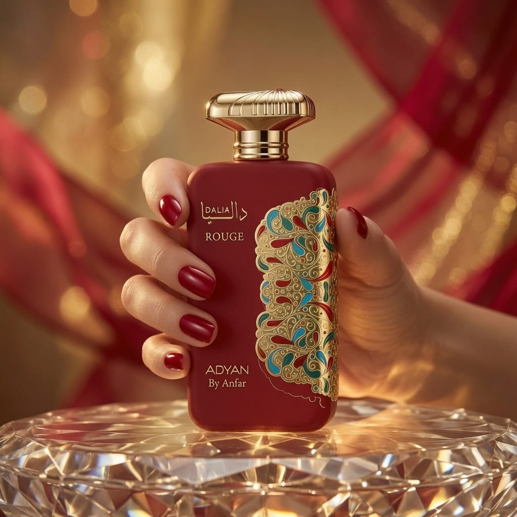 Sweet Vanilla Floral Perfume dalia rouge by adyan bottle presented