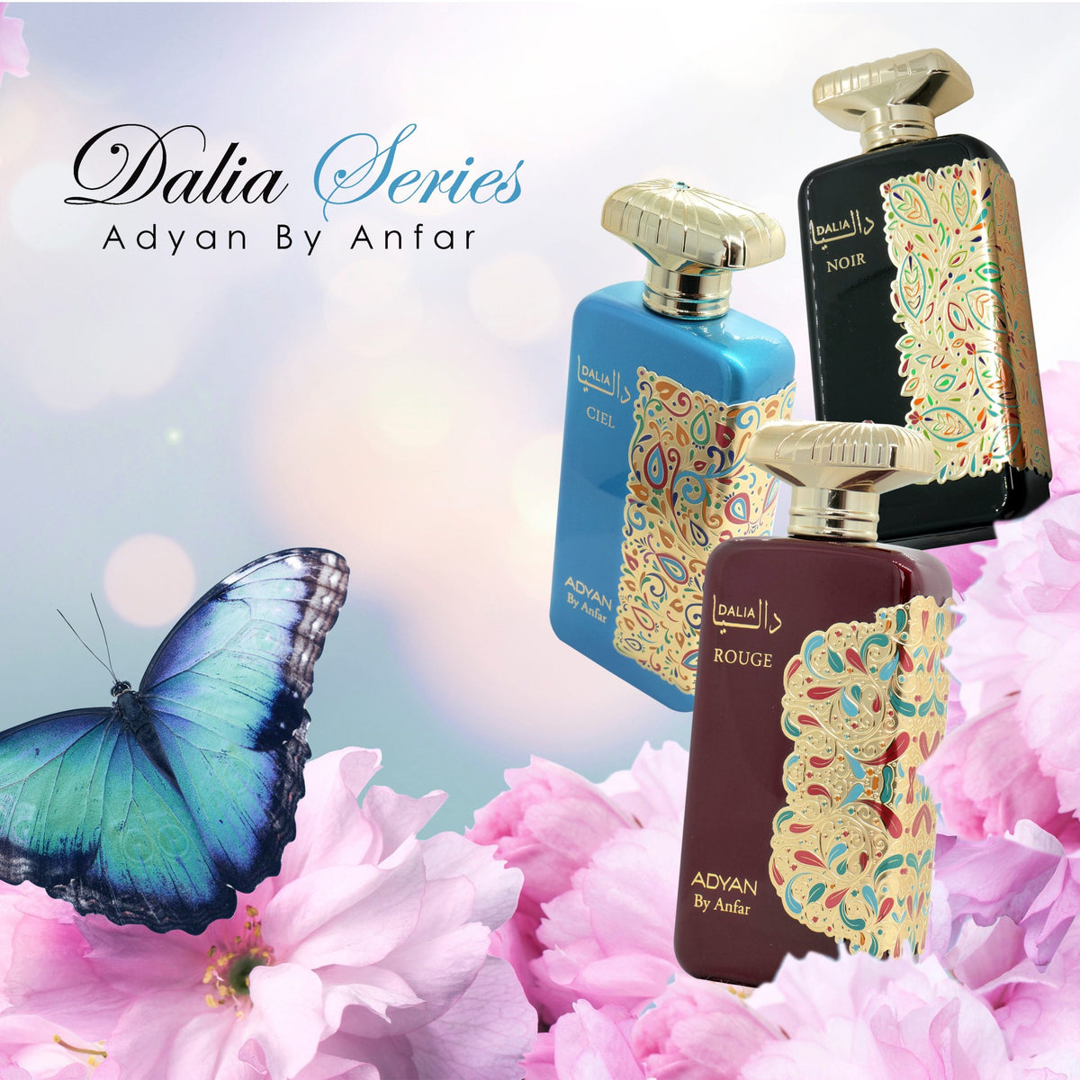 Bottles of Dalia series by Adyan 100ml Eau de Parfum from the Dalia Series with a sleek, elegant design.