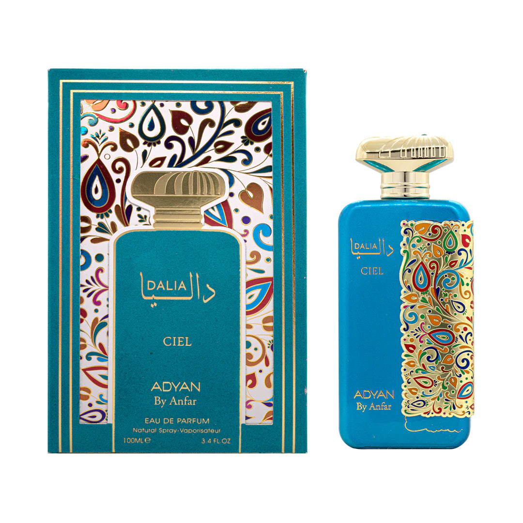 Bottles of Dalia ciel by Adyan 100ml Eau de Parfum from the Dalia Series with a sleek, elegant design.