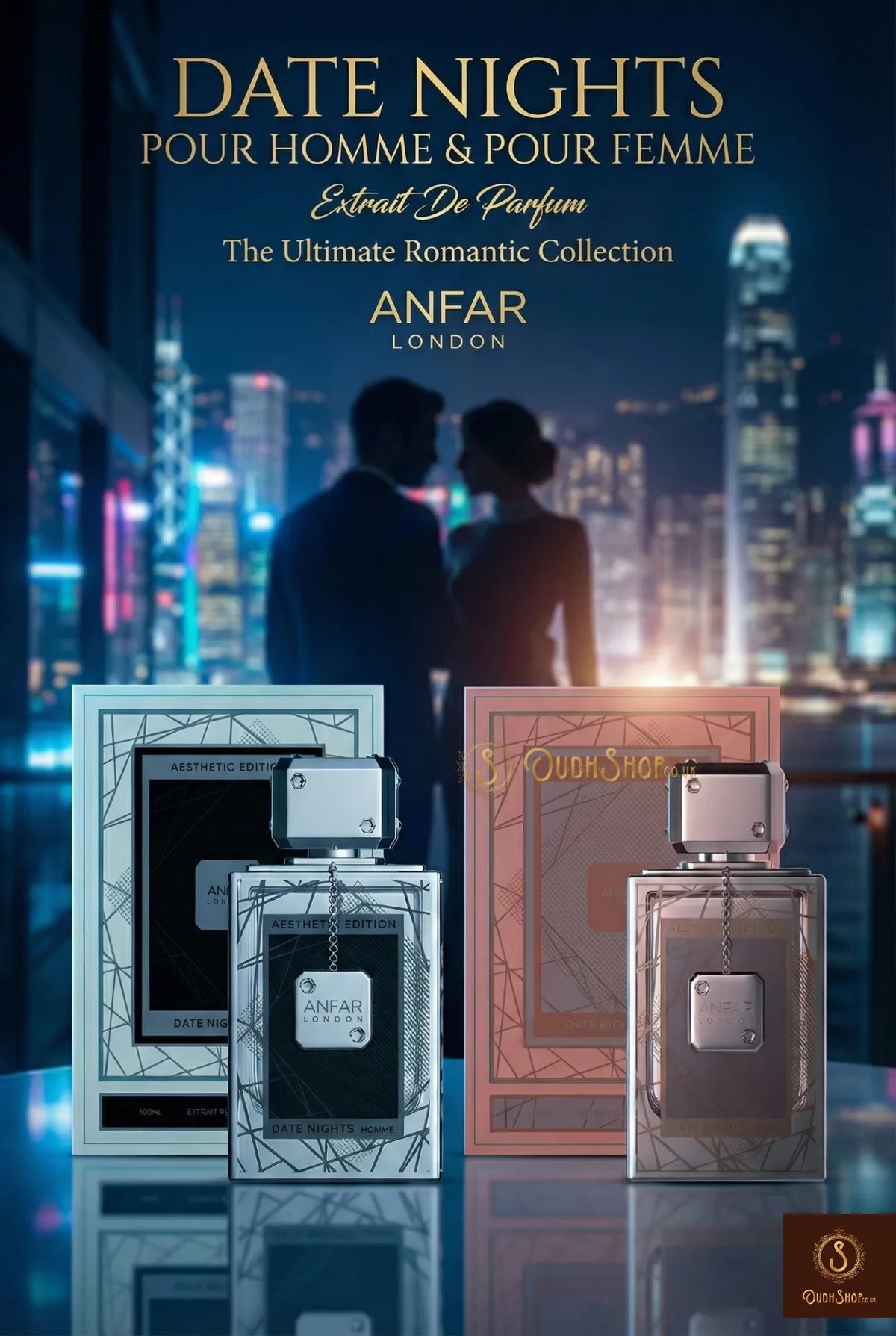 Date Nights Duo Set by Anfar London, the ultimate romantic his and hers perfume set for anniversary, wedding or valentines day.