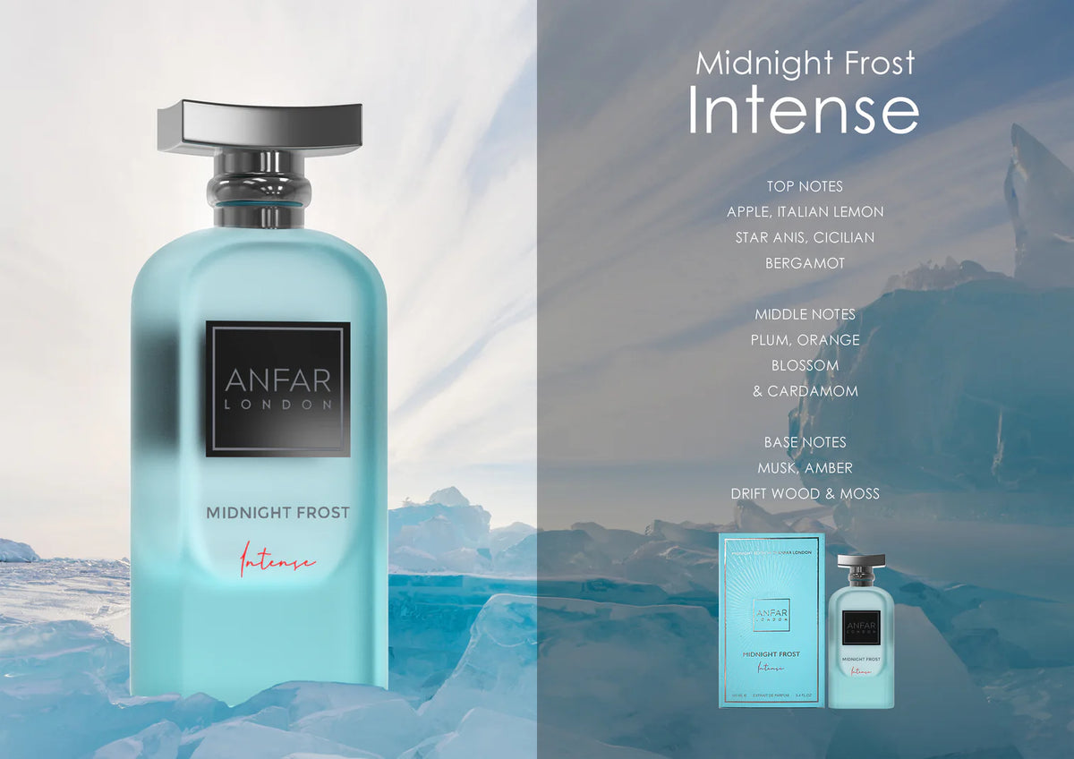 Midnight Frost Intense by Anfar London – 100ml Unisex Extrait de Parfum in premium packaging
