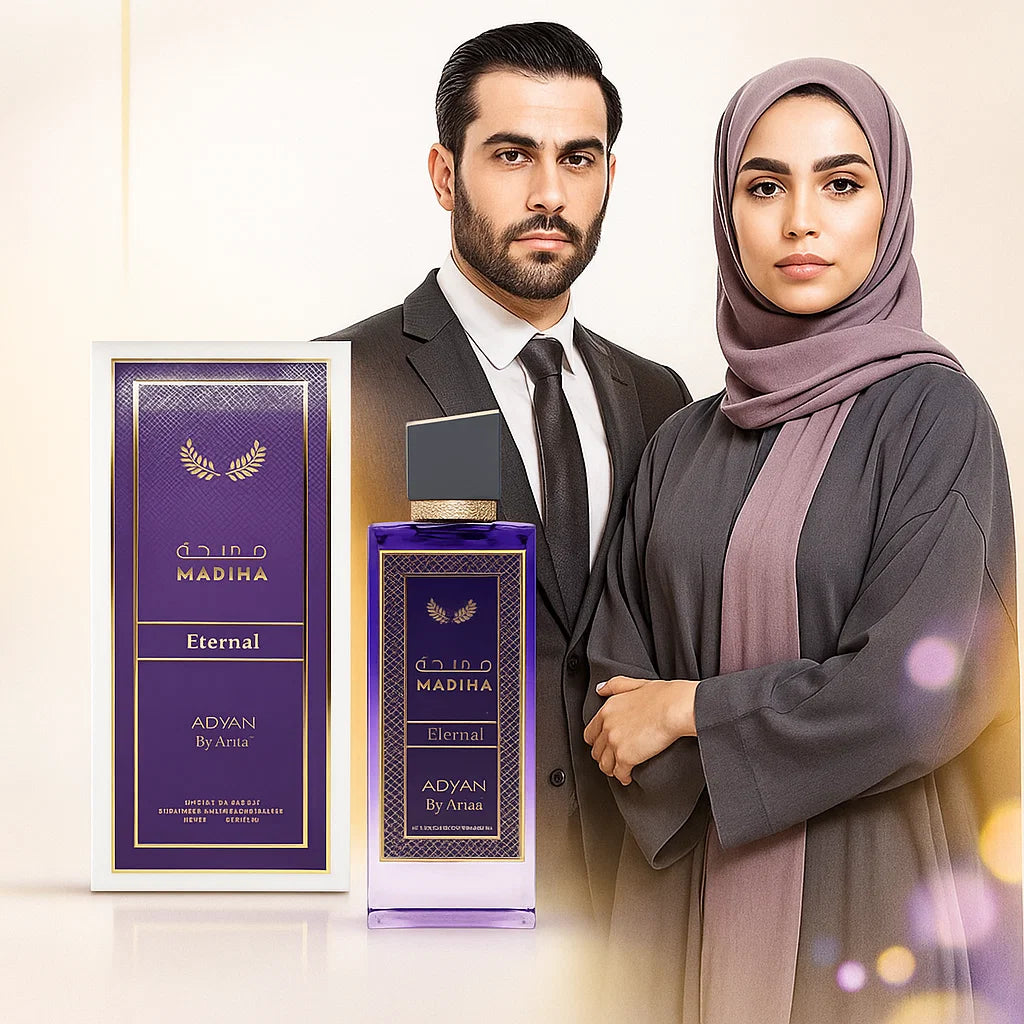 Madiha Eternal by Adyan: The affordable Extrait De Parfum similar to Delina by Parfums de Marly. Experience the best long-lasting perfume with vibrant Litchi, Peony, and a clean Haitian Vetiver base. Unisex scent. available at Oudh Shop