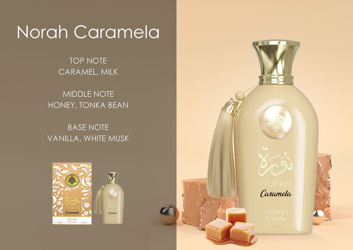 Norah Caramela by Adyan 100ml Eau de Parfum for women with yuzu, floral and amber notes