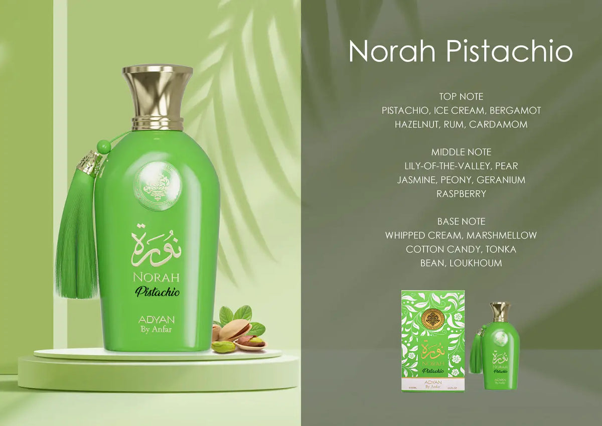 Norah Pistachio by Adyan 100ml Eau de Parfum – sweet Arabian women’s perfume