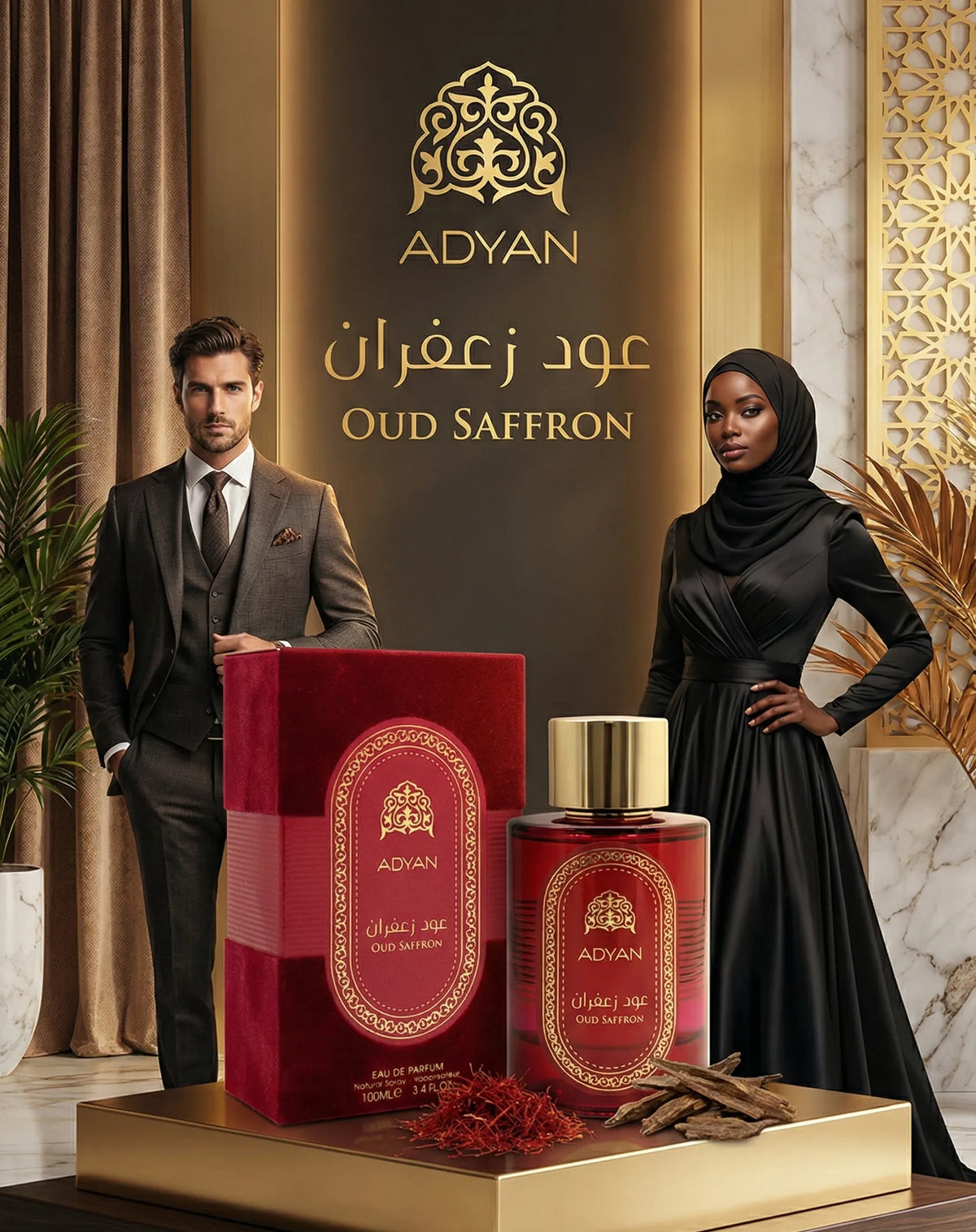 Bottle of Oud Saffron Perfume by Adyan 100ml