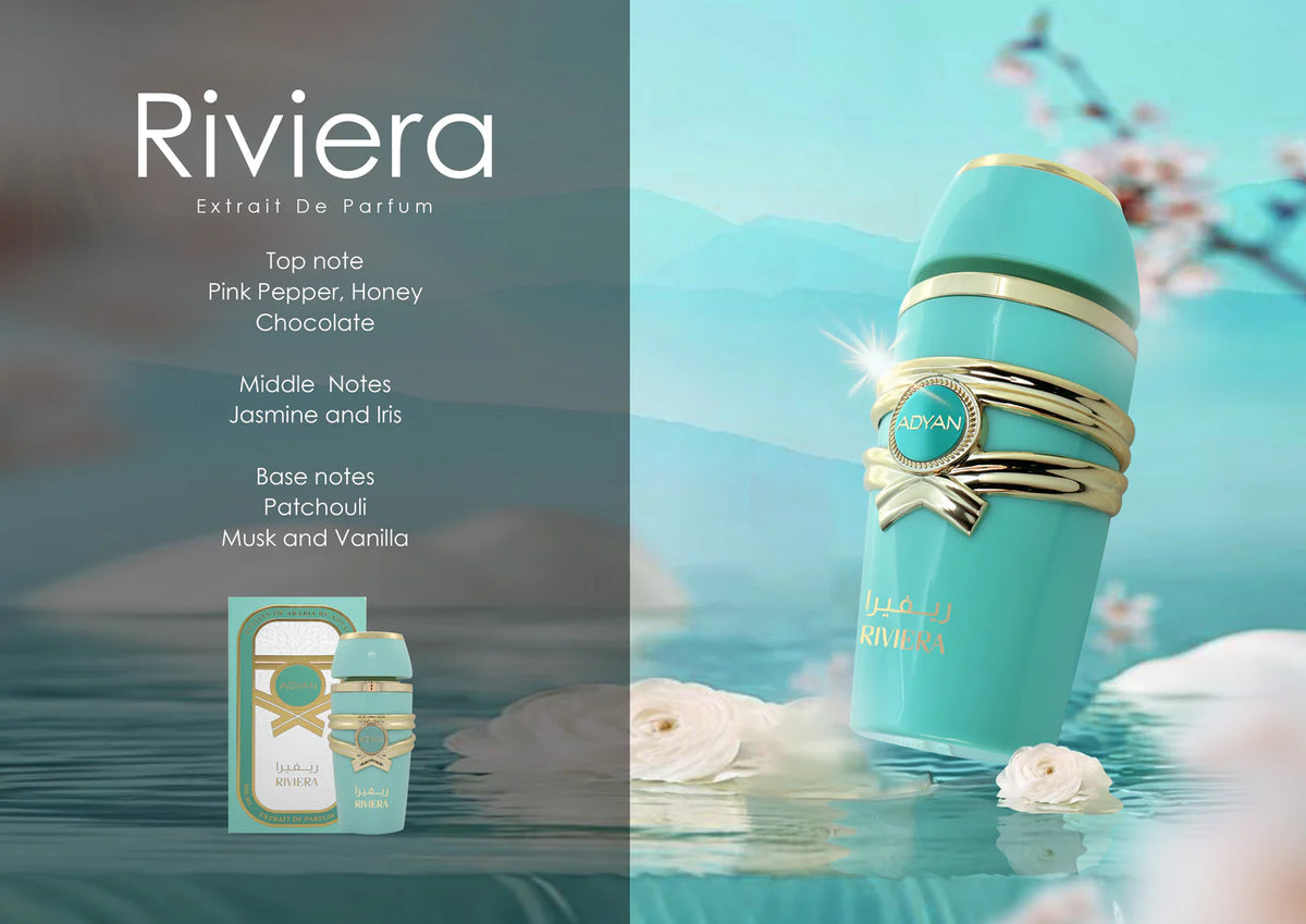 Riviera from Adyan is a long-lasting, sophisticated extrait de parfum that combines the warmth of traditional Arabian musk with modern, delicate notes. inspired by Chanel Chance Eau de Parfum