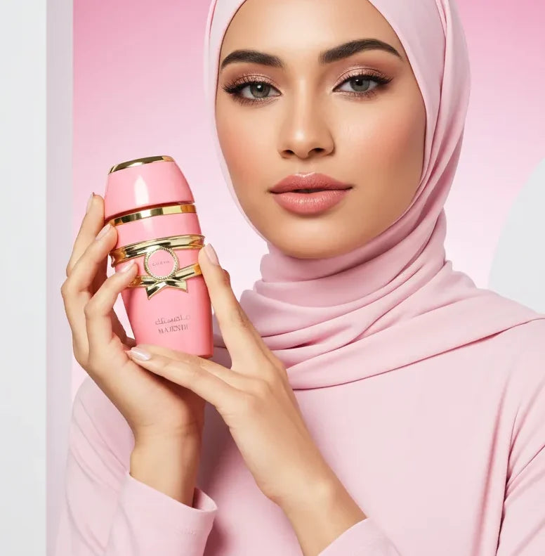 sweet vanilla musk perfume majestic by adyan a lady holding the bottle