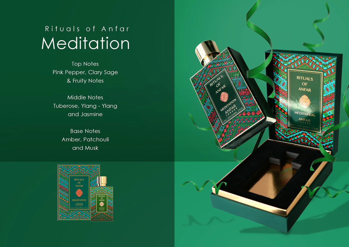 A luxurious bottle of Rituals of Meditation Divine by Anfar, an 80ml extrait de parfum from Oudh Shop.