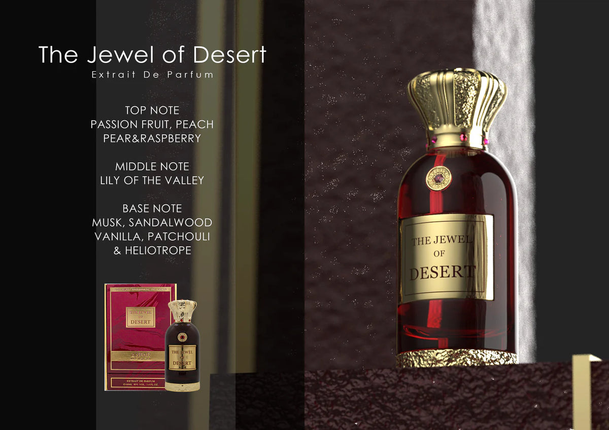 The Jewel of Desert by Anfar – 100ML unisex extrait de parfum bottle with fruity and woody notes
