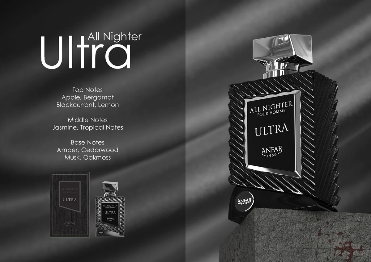 Creed Aventus alternsative all noghter ultra pour homme by anfar parfum bottle notes