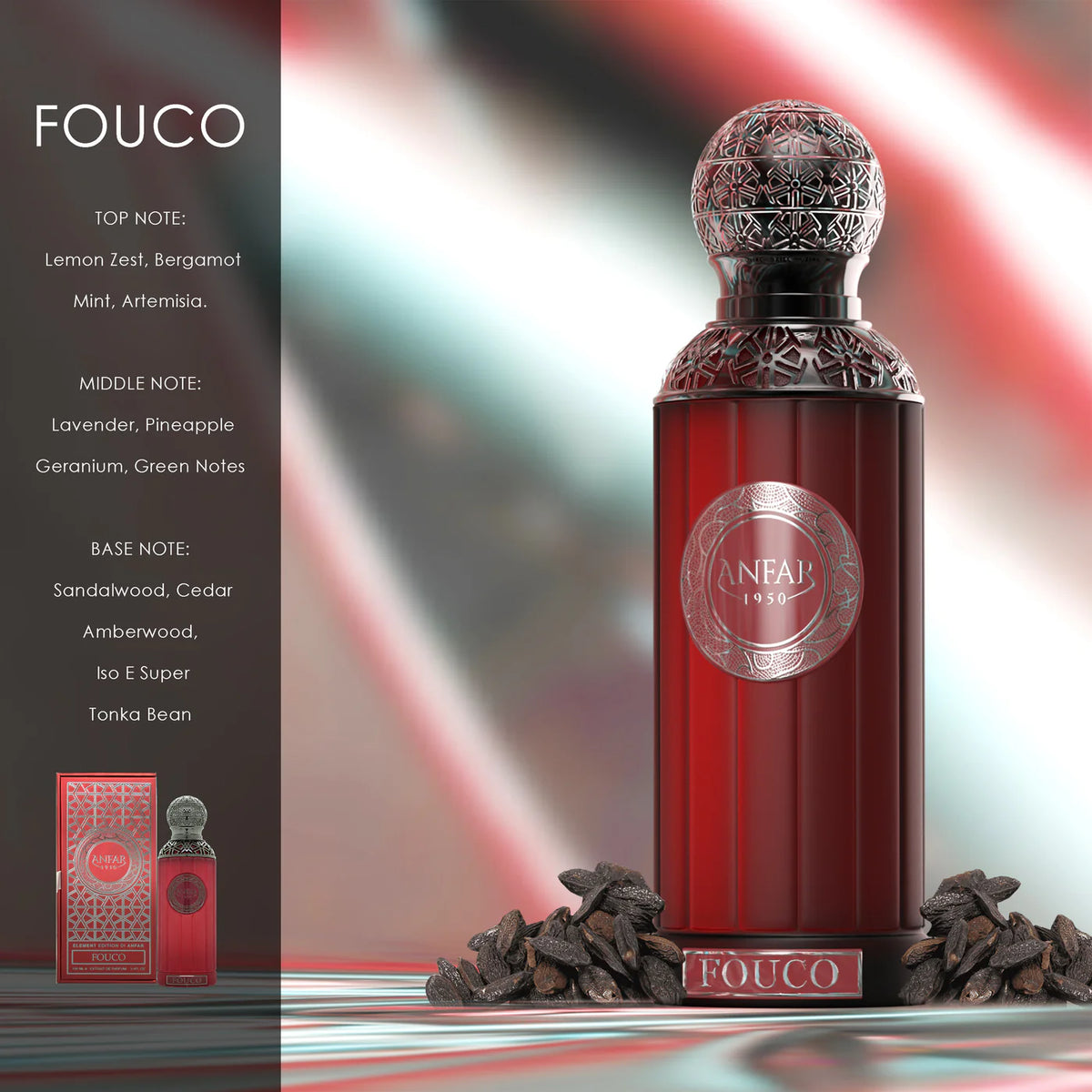Long lasting perfume Fouco by Anfar – 100ml Element Edition de Anfar Aromatic Woody Perfume Bottle
