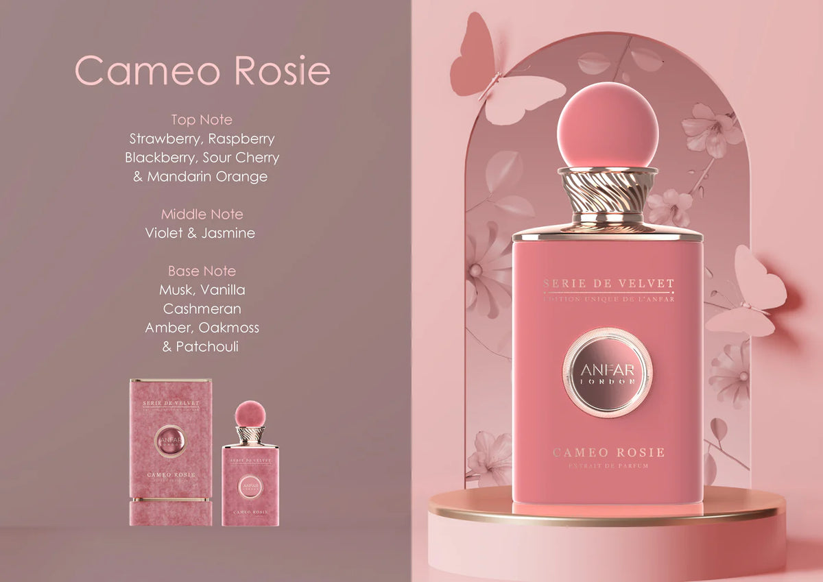 Rose oud perfume Cameo Rosie by Anfar London – 100ml Rose & Oud Extrait Perfume Bottle