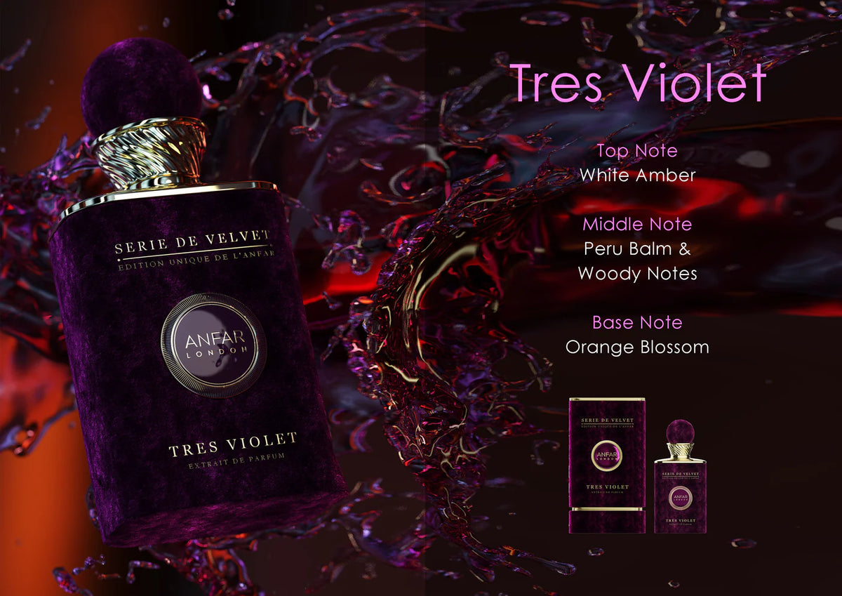 musk perfume Tres Violet by Anfar London – 100ml Série de Velvet Extrait Perfume Bottle