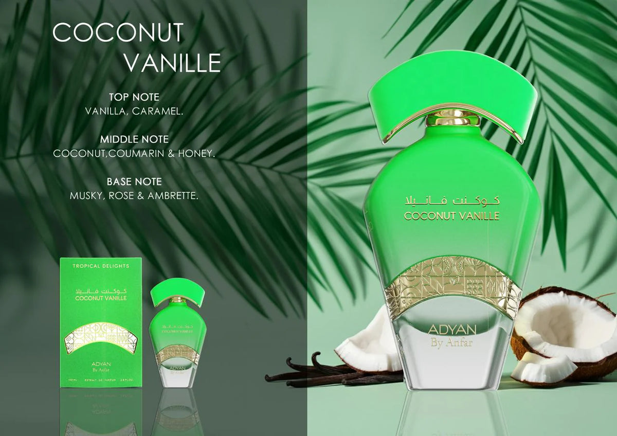 Coconut Vanille Perfume by Adyan – 100ml Tropical Vanilla Fragrance Bottle