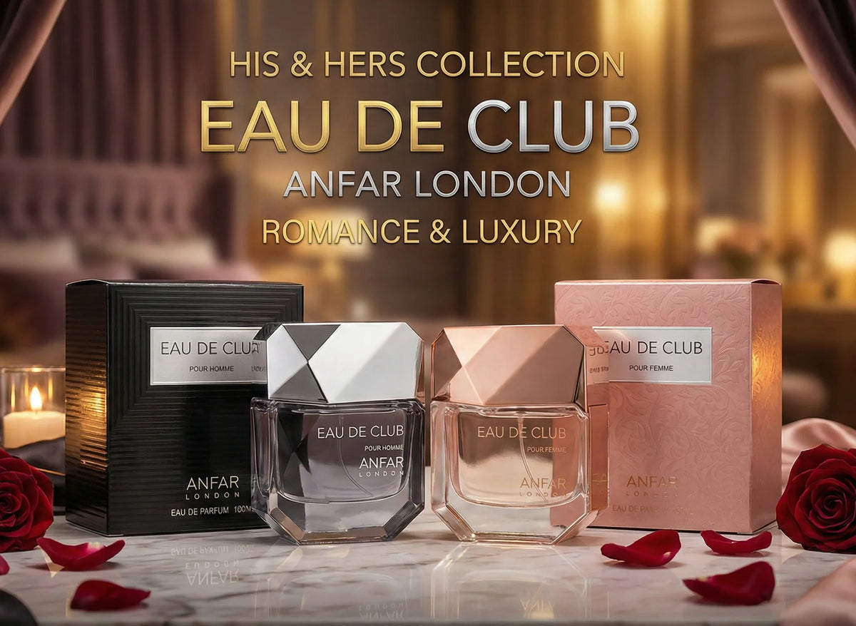 His & Her Perfume Set Eau De Club Duo Set by Anfar London an exclusive seductive his & her perfume set for couples.