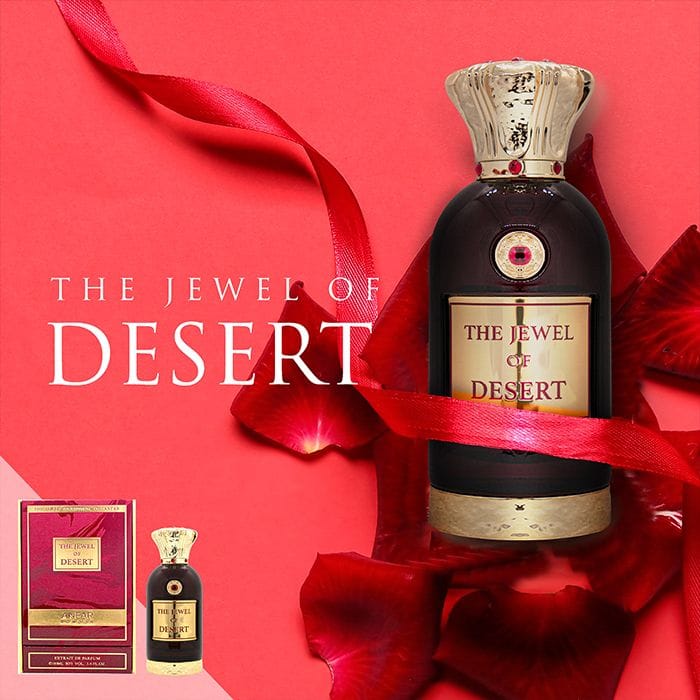 Luxury Arabian Vanilla Oud PerfumeThe Jewel of Desert by Anfar – 100ML uni extrait de parfum bottle with fruity and woody notes