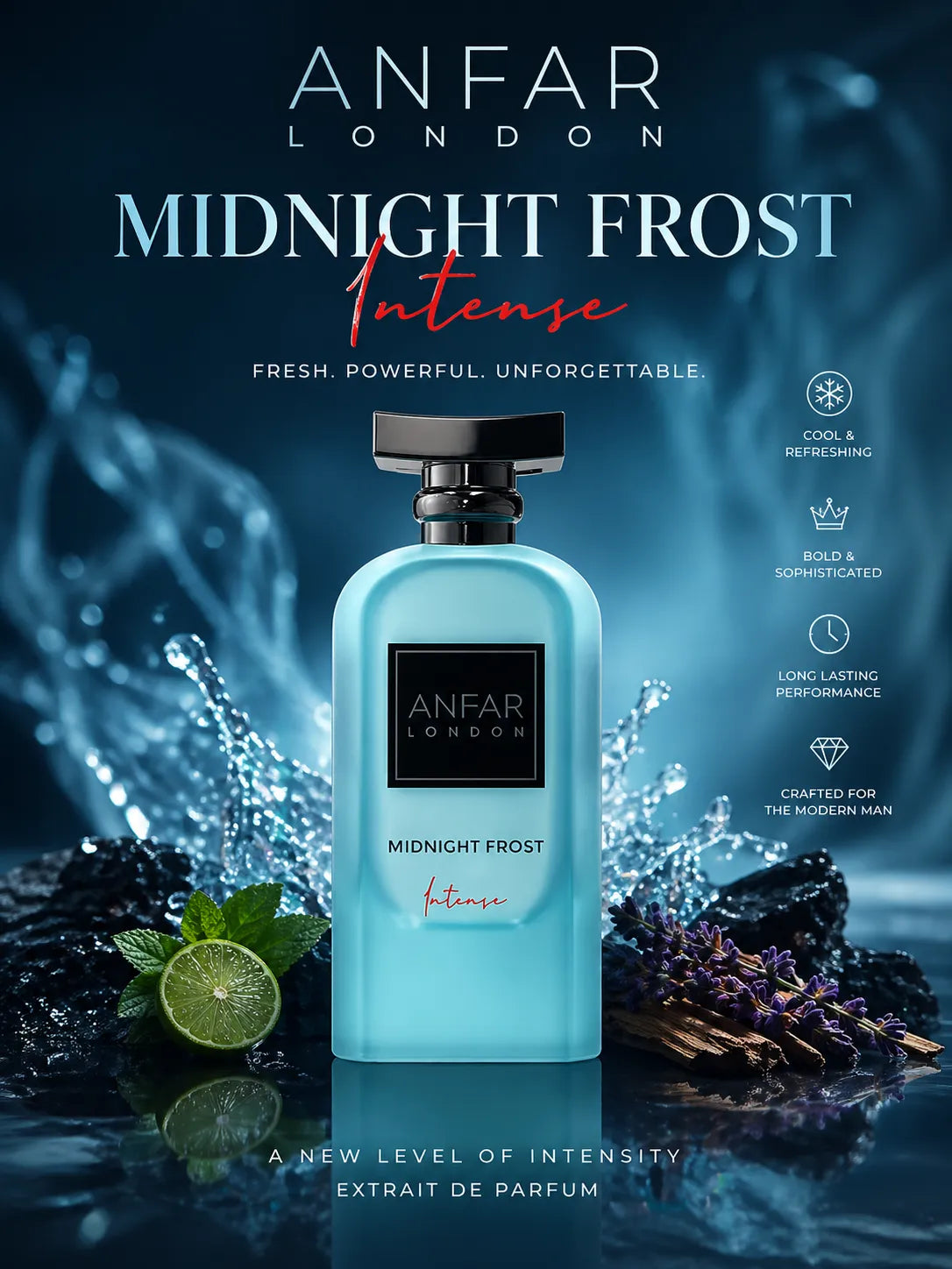 freah icy perfume midnight frost by anfar london promo poster