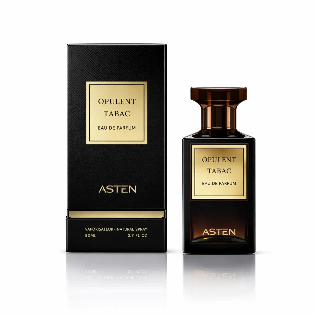 Sweet tobacco scent Opulent Tabac by Asten 80ml edp tomford tobacco vanille inspired fragrance box packaging