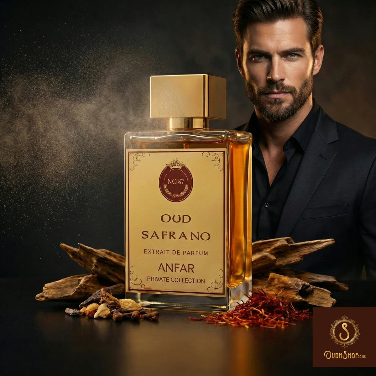 Oud Safrano by Anfar, a strong sweet and luxurious longlasting oud perfume for men.