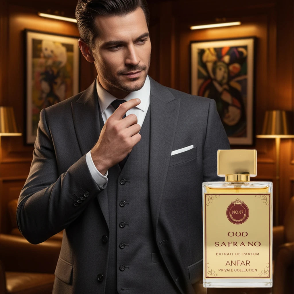 Oud Safrano by Anfar, a strong sweet and luxurious longlasting oud perfume for men.