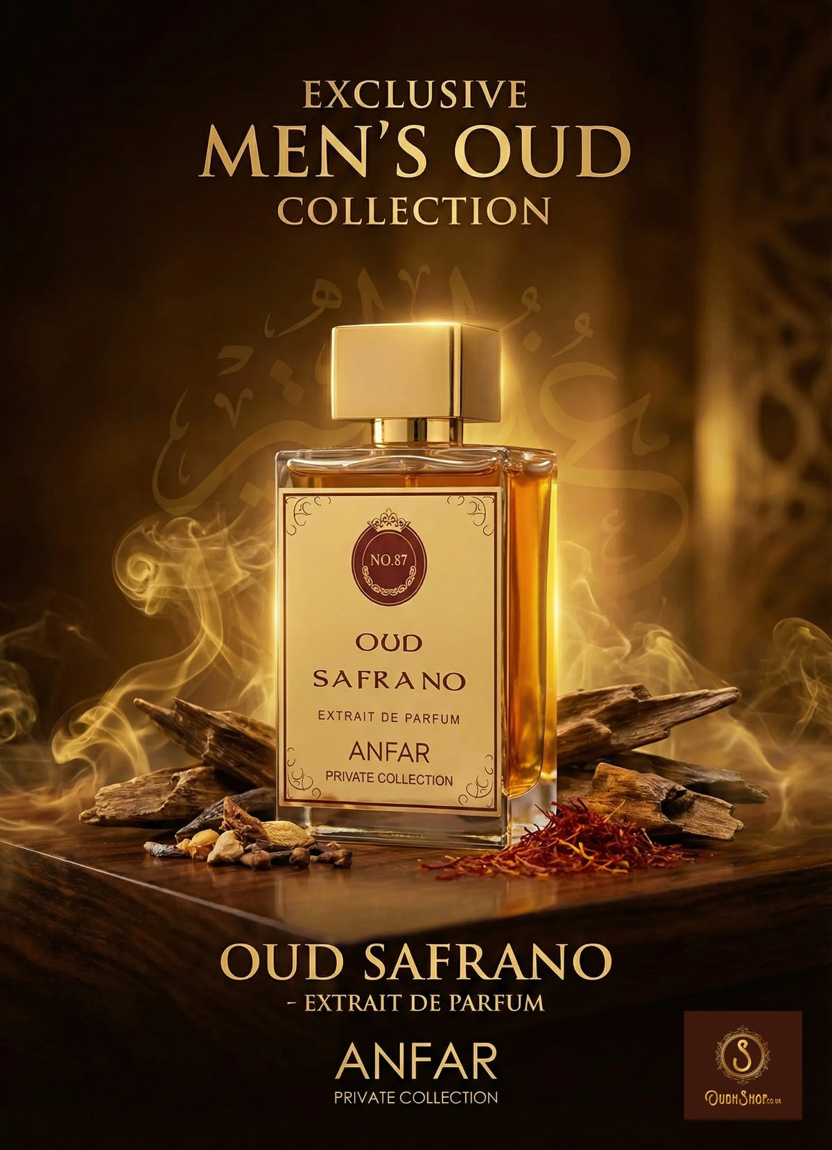 Oud Safrano by Anfar, a strong sweet and luxurious longlasting oud perfume for men.