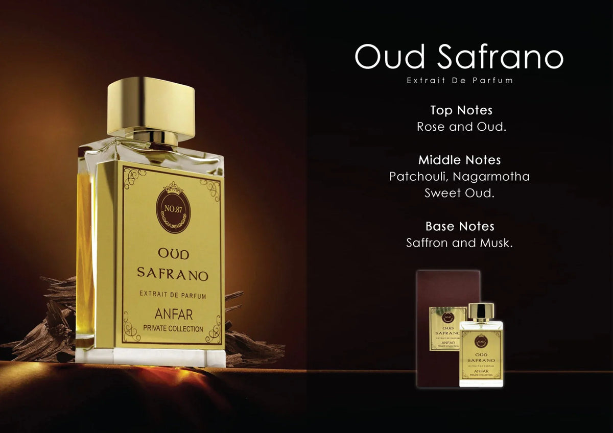 Oud Safrano by Anfar, a strong sweet and luxurious longlasting oud perfume for men.