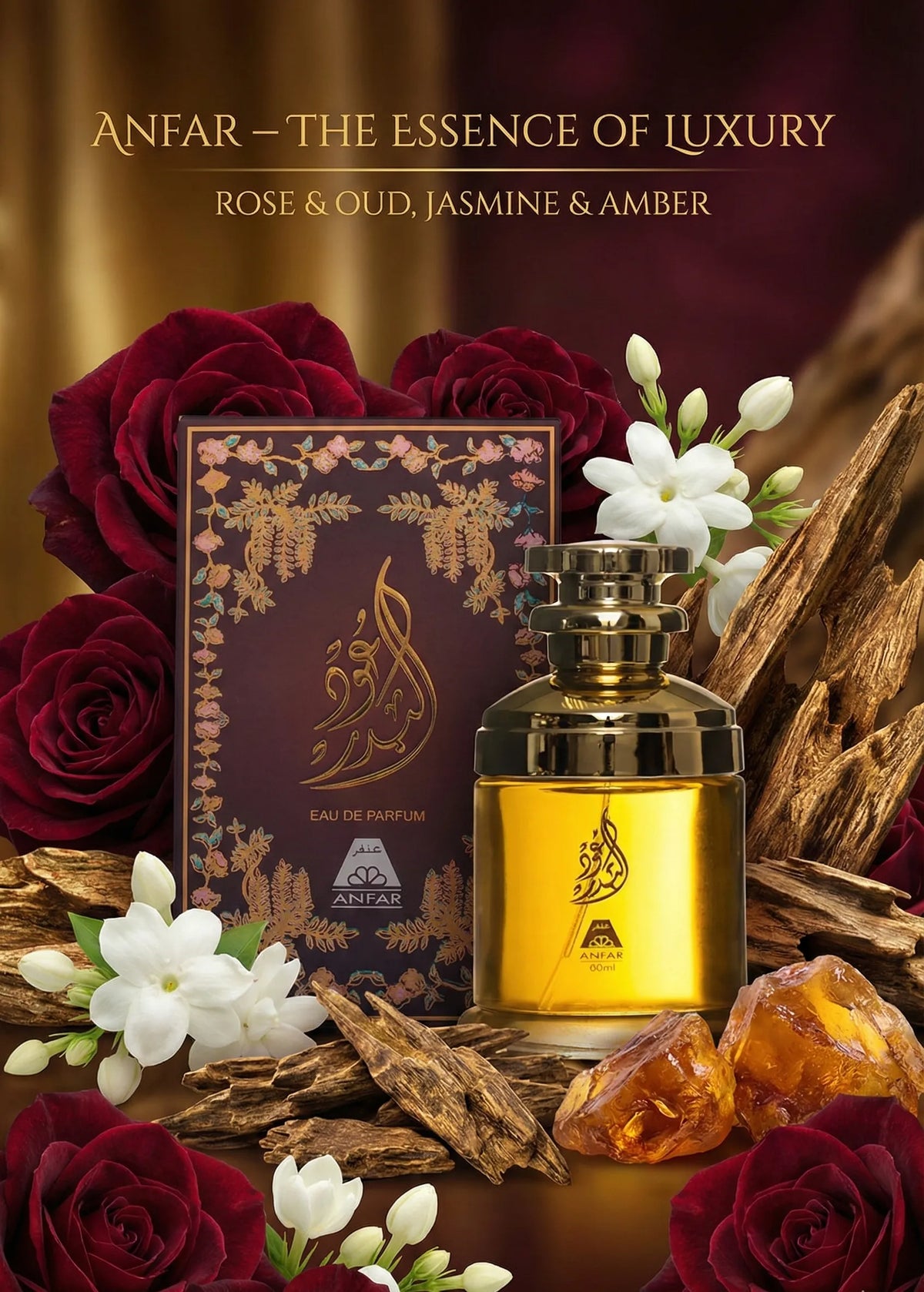 Anfar oudh al badar 60ml strong oud perfume with rose jasmine and amber