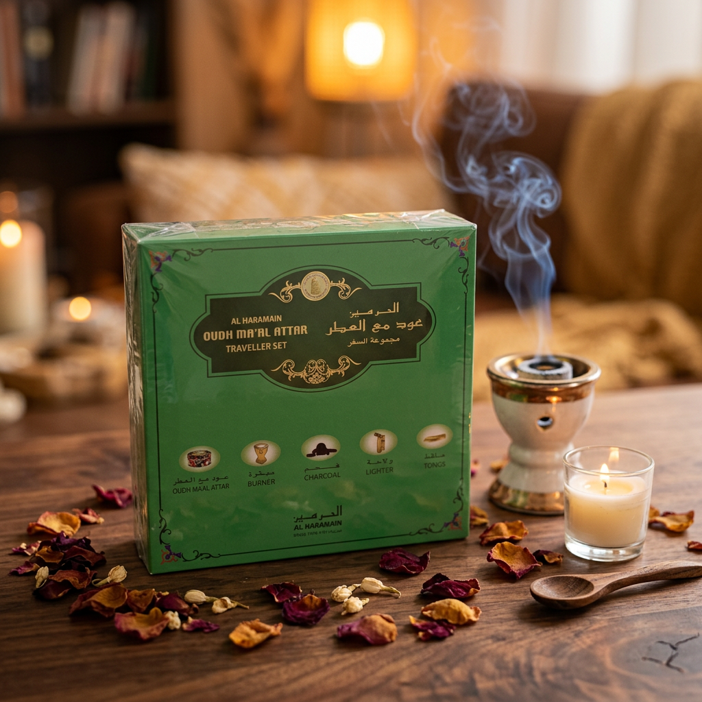 Al Haramain Oudh Ma'al Attar Traveller Bukhoor Gift Set 40g