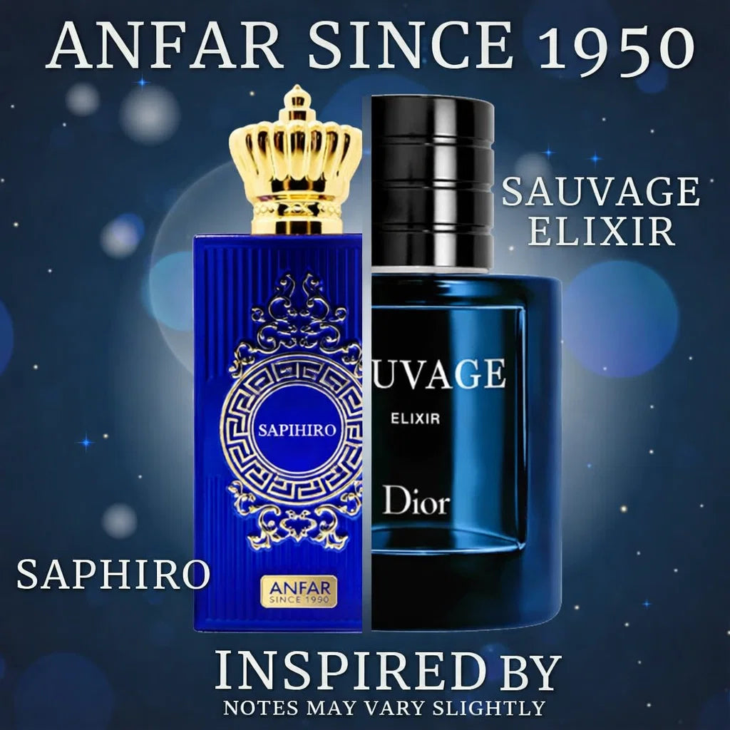 Dior sauvage elixer inspired Gourmand Oud Perfume Saphiro 80ml Parfum by Anfar oud from dubai perfume presentation