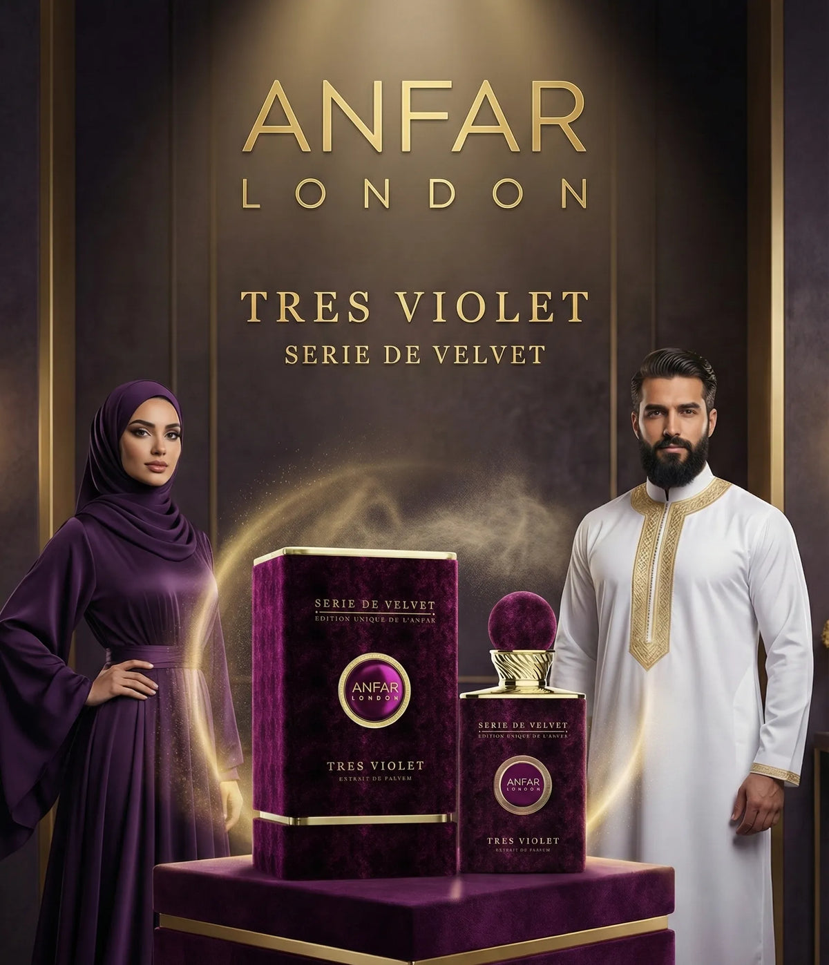 musk perfume Tres Violet by Anfar London – 100ml Série de Velvet unisex Extrait Perfume Bottle