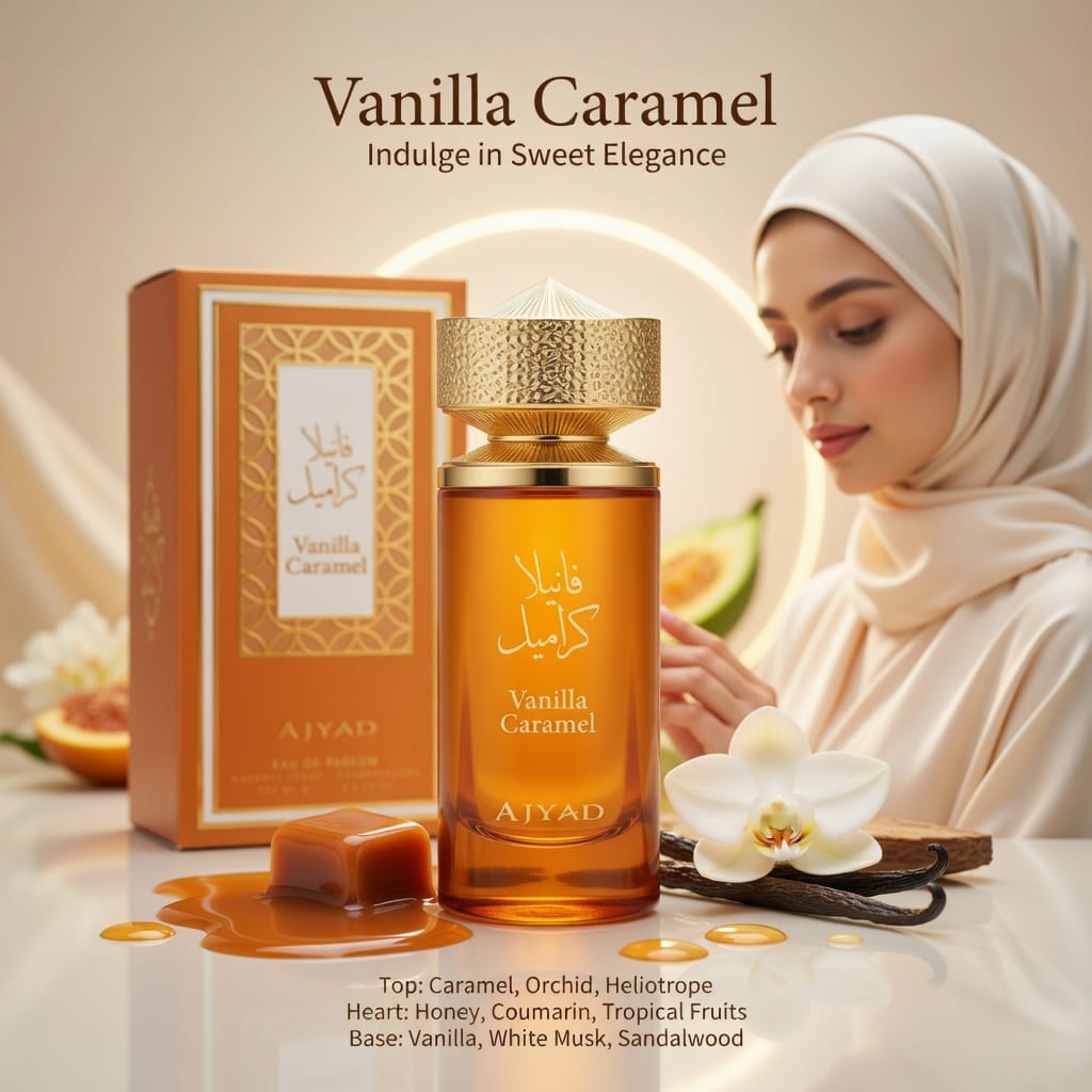 sweet vanilla scent Vanilla Caramel perfume by Ajyad 100ml edp promo poster