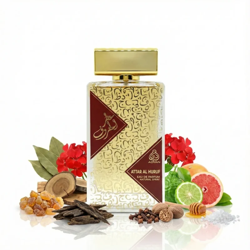 sweet fruity oud perfume that bridges the gap between aquatic freshness and oriental depth olfactory experience with Attar Al Haruf by Adyan. 100ml unisex edp.