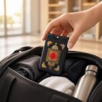 a lady putting rooh al anfar pocket size oud perfume for women in her gym bag