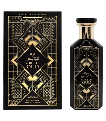 Adyan Voice of Oud 100ml Eau de Parfum. A luxurious rose oud fragrance for men and women with notes of rose, oud, and leather, presented in a beautifully designed bottle.