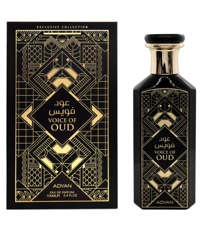 Adyan Voice of Oud 100ml Eau de Parfum. A luxurious rose oud fragrance for men and women with notes of rose, oud, and leather, presented in a beautifully designed bottle.